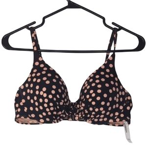 La Vie En Rose Women's Large Black Peach Dot Padded Push Up Swim Bikini Top